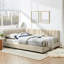  Structure de lit double capitonnée avec dossier et accoudoirs, canapé-lit en velours pour la chambre à coucher ou le salon, beige-2056687895