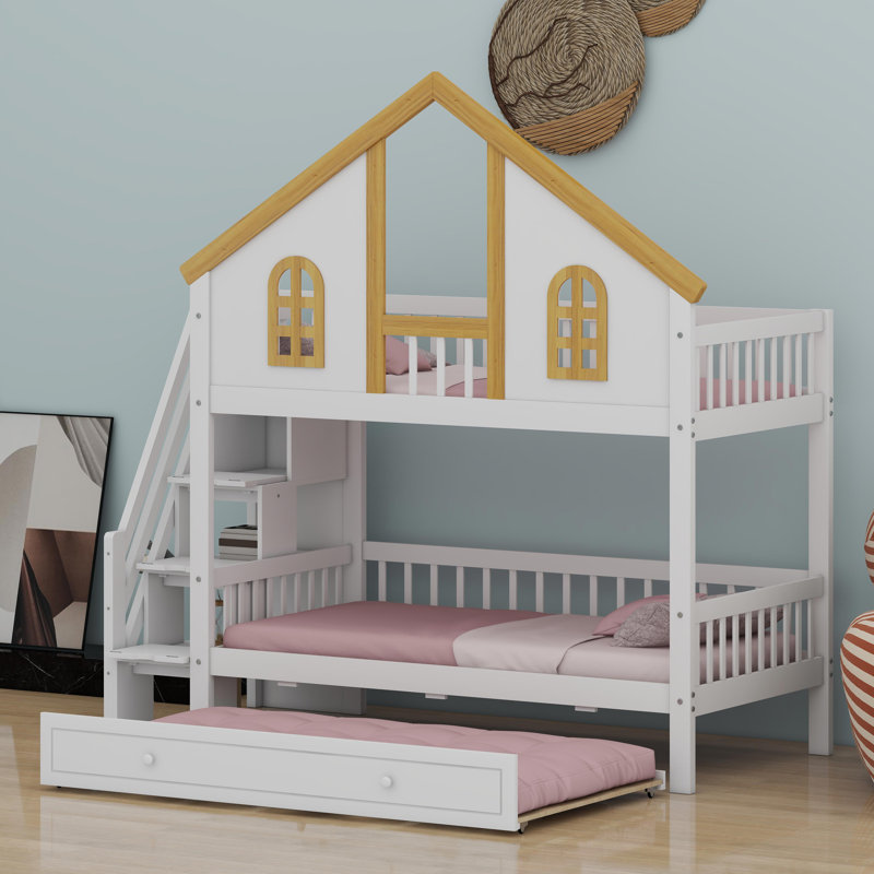 Système de lit superposé multifonctionnel avec rangement pour échelle, conception supérieure et lit escamotable