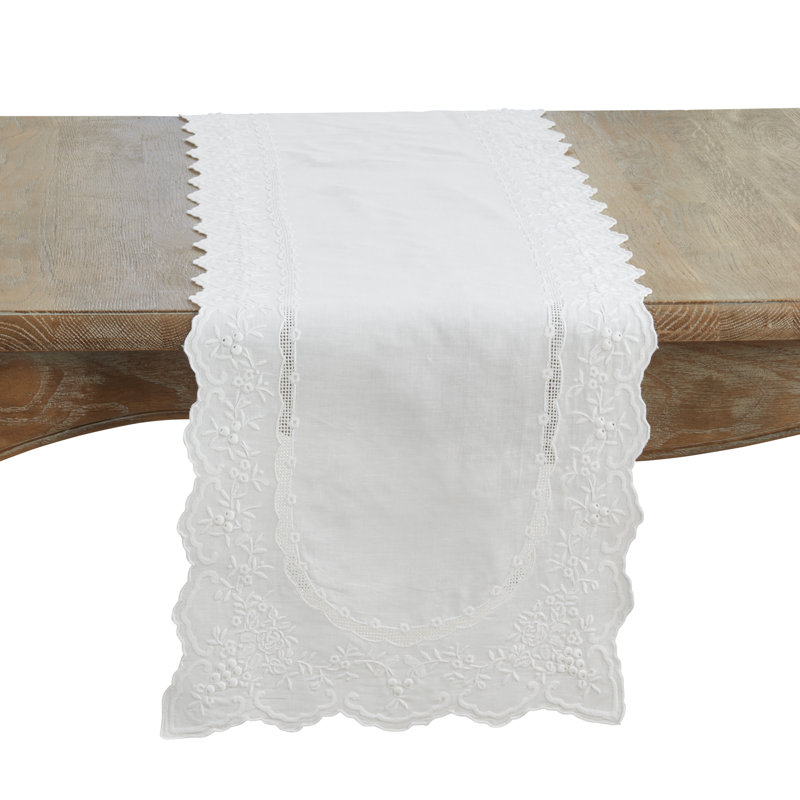 Embroidered Linen Blend Table Runner – Decorative Non-Reversible Table Runner for Dining Table, 16"x54", 54