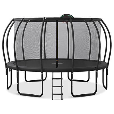 16FT Trampoline For Kids With Upgraded Arcpole And Composite Toploop For Safety Enclosure, Plus Basketball Board And 12 Ground Stakes, Outdoor Recreat -  wendeway, GFNTS-SC000016AAB