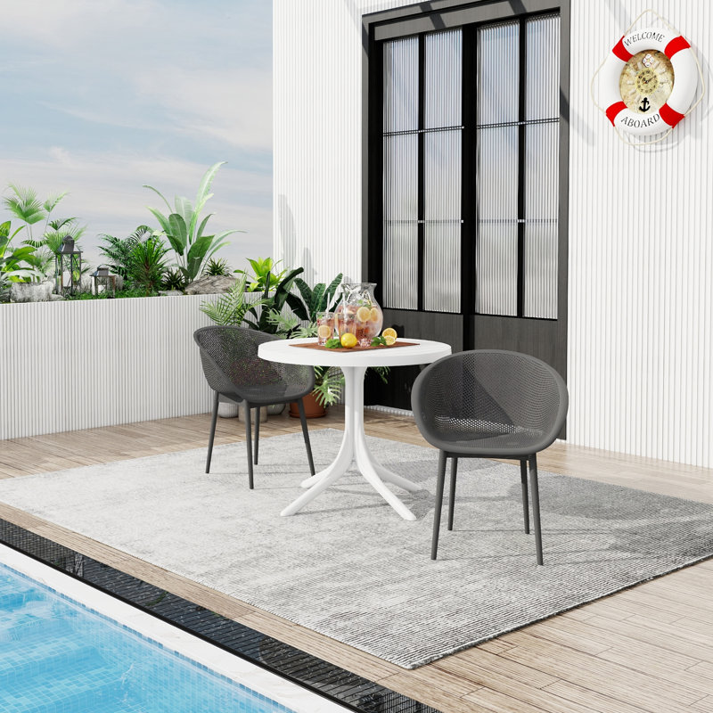  Ensemble bistro 3 pièces Summer, table ronde blanche 36 pouces, 2 chaises gris chaud, Gris, blanc, Gray,White