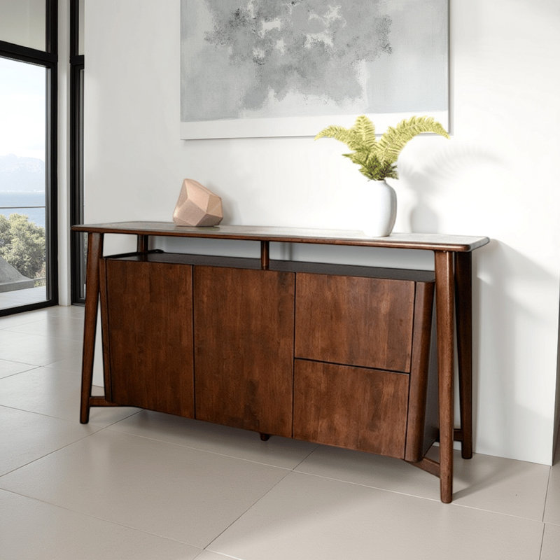 Buffet console Ziva, 2 tiroirs et portes, bois brun 67 po