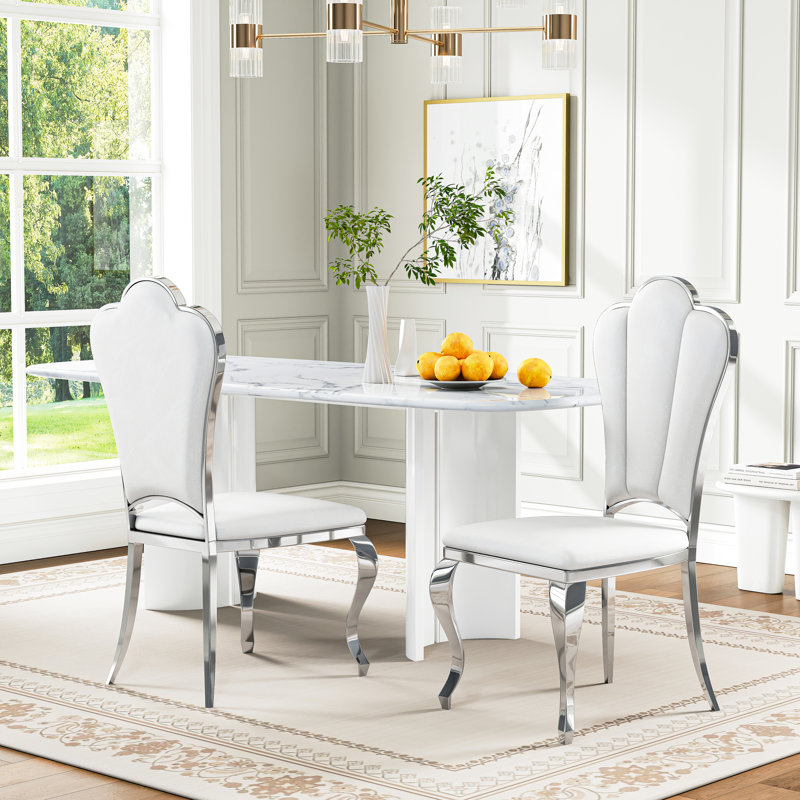 Mery 19'' H Faux Leather Upholstered Side Chair, White, Silver