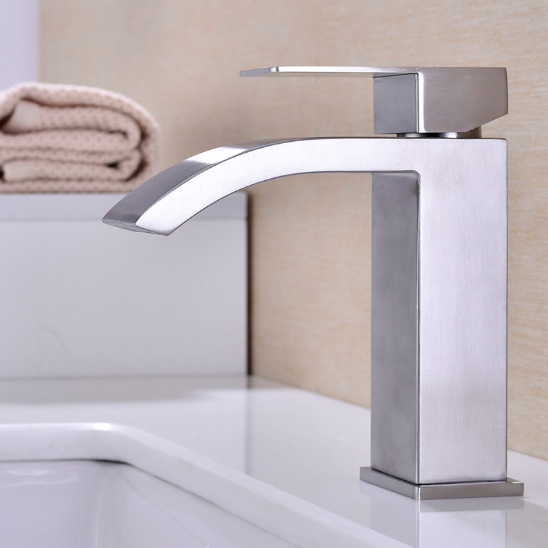 Robinet de lavabo monotrou Bathroon avec bonde escamotable, Nickel brossé