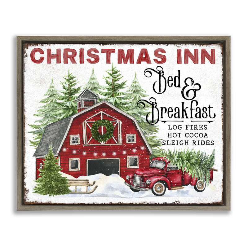 Art mural sur toile de Noël auberge par Creatif Belle, H 25 po x l 31 po, Cadre flottant orme Montalcino