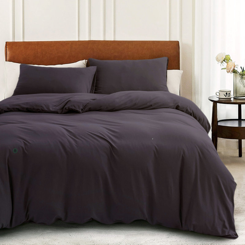 HOME BEDDING Jersey Cotton Duvet Cover Set, Queen Duvet Cover + 2 Standard Shams, Dark Brown