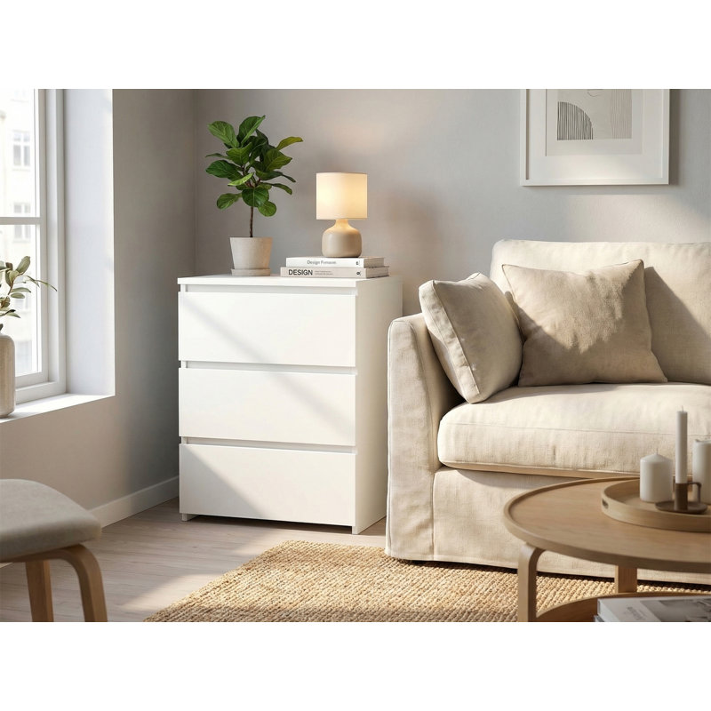 2 Pcs 3-Drawer Nightstands With Outlets And USB Ports, White