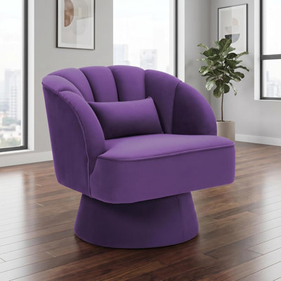 360° Swivel Barrel Accent Chair - Modern Round Armchair with Cozy Padding and Striped Backrest - Cozy Upholstered Lounge Chair for Living Room, Bedroom, or Vanity