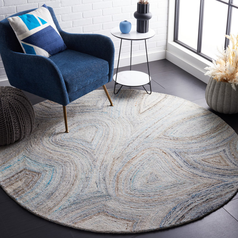 Tapis abstrait beige / bleu Abstract 147, Rond 6 pi