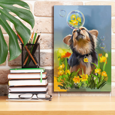  «Chien jouant avec une bulle de savon» par Kajenna, art mural sur toile, 12 po x 18 po