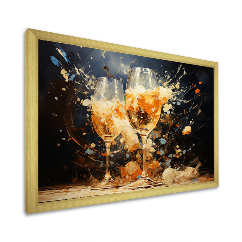French Champagnes Cheers sur toile, Cadre doré simple, H 16 po x l 32 po x P 1 po
