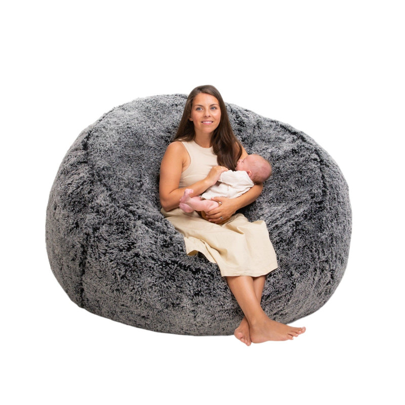  | 6 Ft Bean Bag Chair | Foam Filled - Removable Washable Cover, Juno Ash, 32"H x 54"W x 54"D, Grey Faux Leather