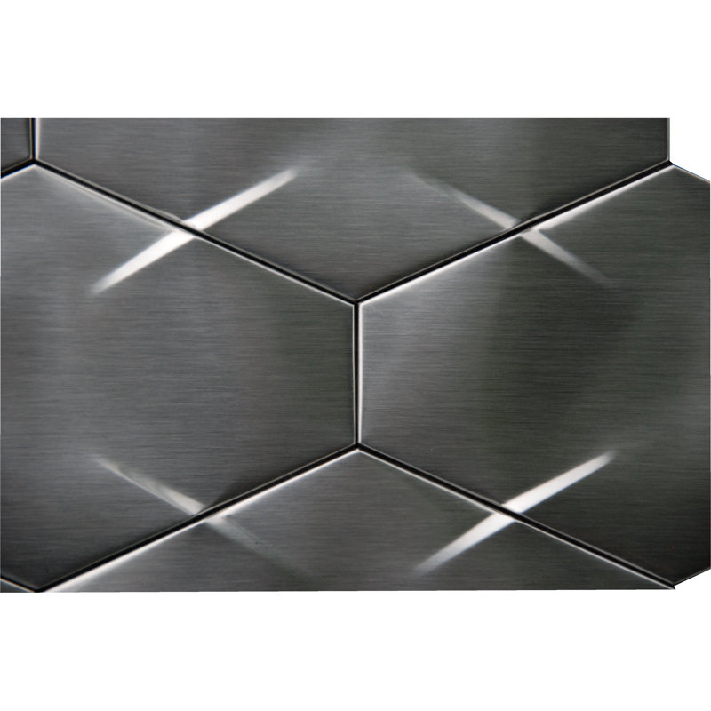 3D Hexagon 4" x 6" Metal Mosaic Tile in Gray