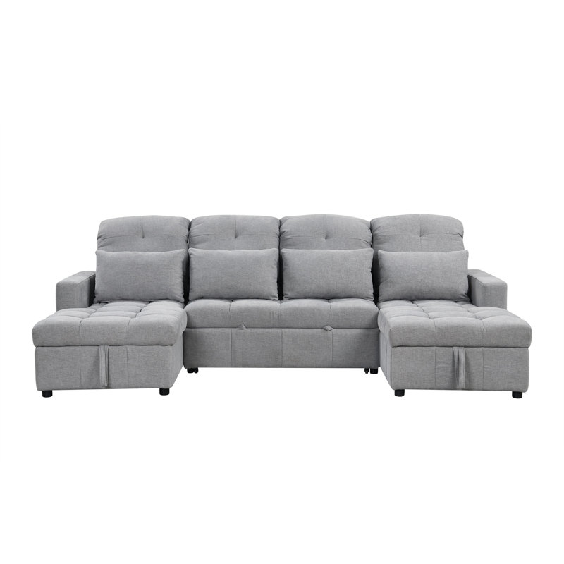 Canapé-lit modulaire surdimensionné en U de 110,2 po avec canapé-lit modulaire polyvalent avec méridiennes de rangement doubles et deux ports USB pour le salon, gris