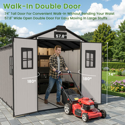 8 Ft. x 12 Ft. Outdoor Storage Shed, Resin Storage Shed with Windows