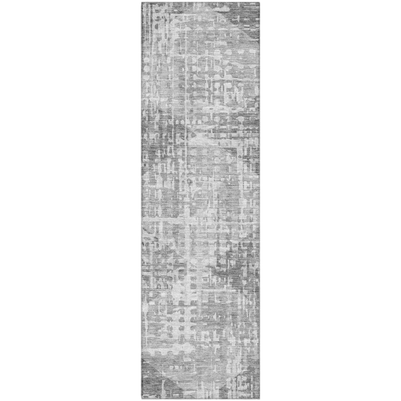 Premium Machine Washable Mayfield AMF2026 Geometric Rug, Gray, 2'3" x 7'6" Runner