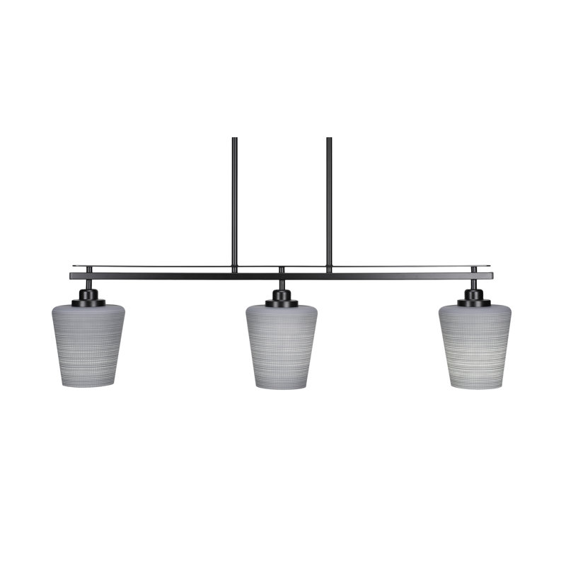 Luminaire îlot 3 lumières avec verre matriciel 6 po Shamritsky, Gris, Nickel brossé