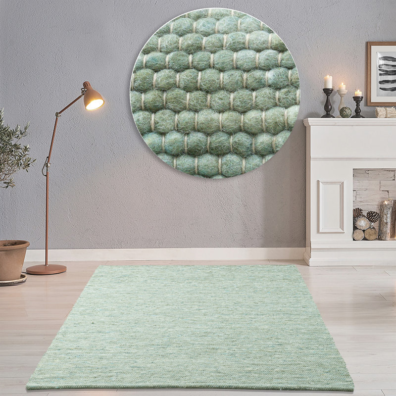 Hand Woven Wool Green Indoor Rug, Rectangle 90 x 160cm