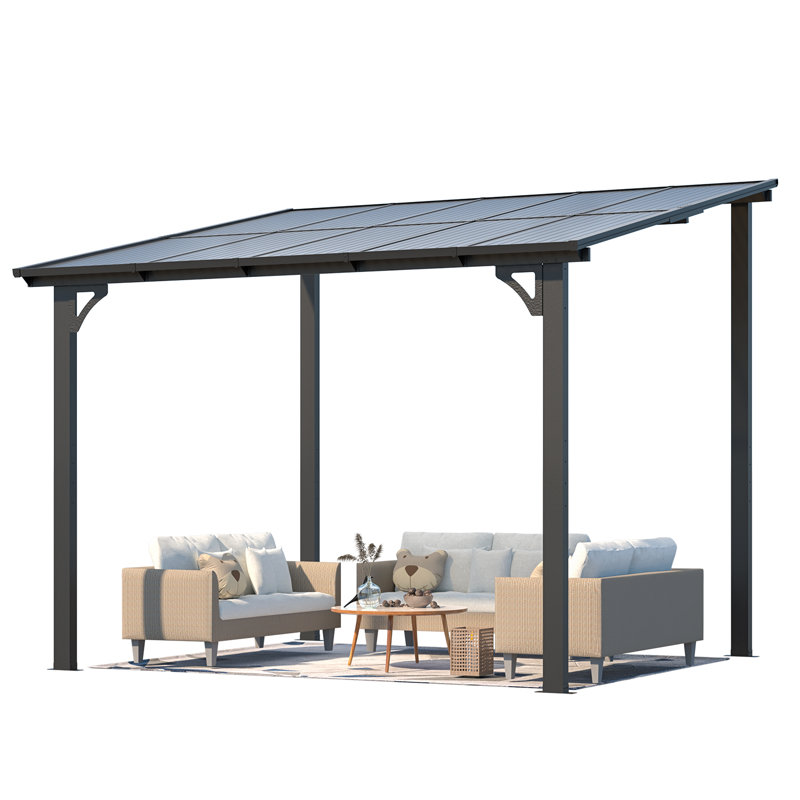 Aluminum Pergola with Canopy, Black, 304.8cm x 243.84cm