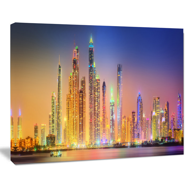 « dubai marina skyscrapers panorama cityscape », art mural sur toile tendue, H 8 po x l 12 po x P 1 po