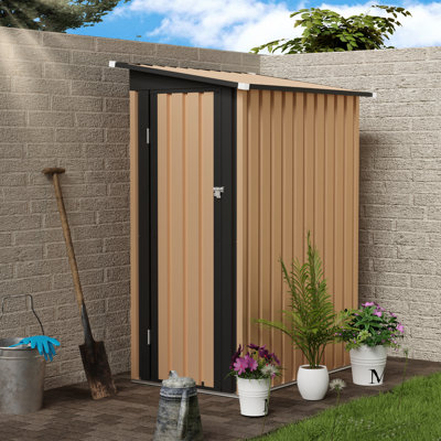 5 X 3 Ft Pent Roof Metal Garden Shed 4.27ft X2.42ft With Hinge Door, Galvanized Steel, , Storage For Tools And Equipment Construction,