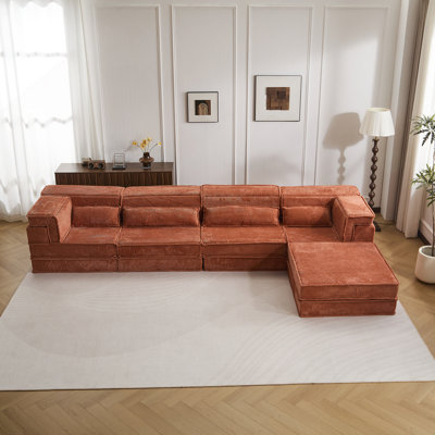 Compression Mahjong Sofa,Convertible Floor Sofa Bed,DIY Boneless Modular Sectional Sofa,No Assembly Required,Circle Fleece Fabric,Oversized 3 Seater With 1 Ottoman