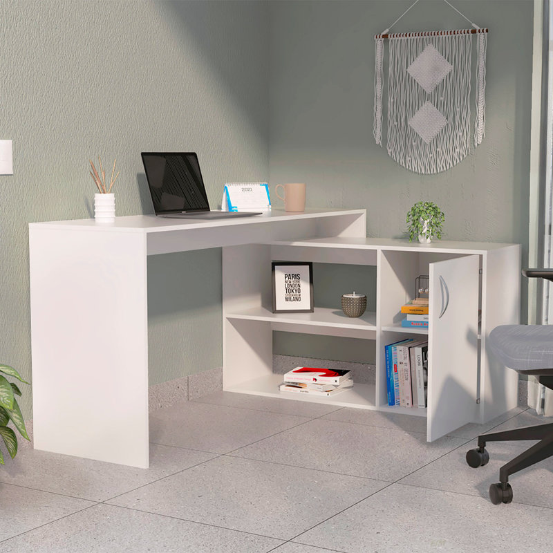 2-Shelf L-Shaped Writing Desk, Light Oak, 30.07" H x 45.82" W x 59.67" D