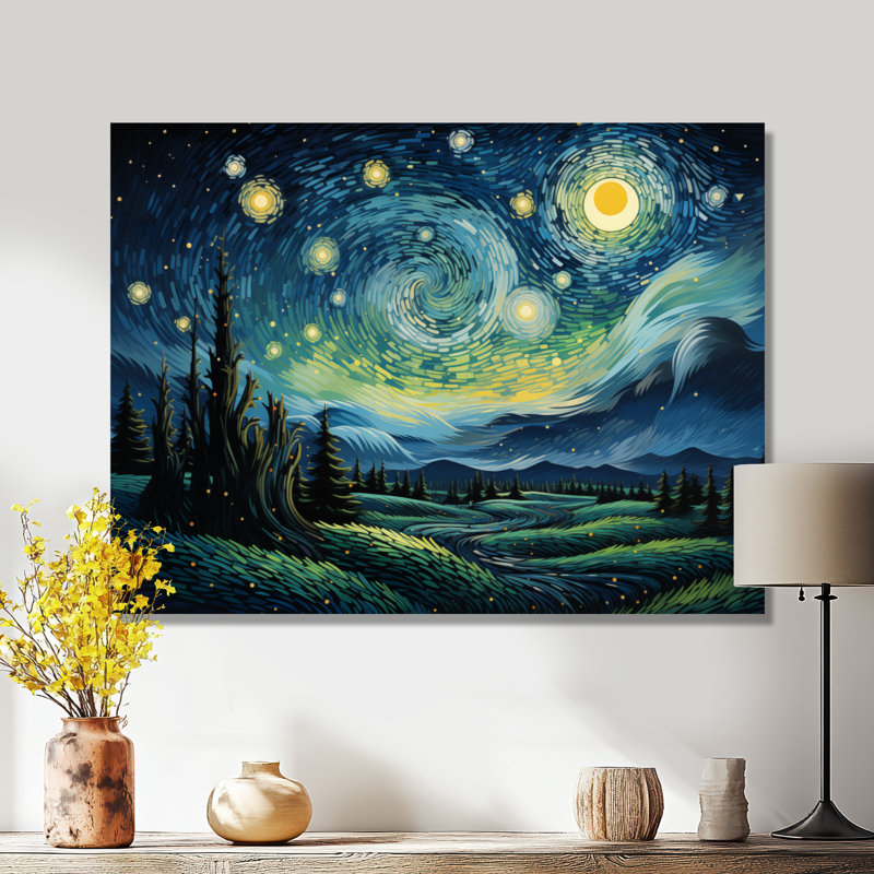 Reproduction d'art sur toile, "The Swaying Cypress Pointillism IV - Van Gogh", H 24 po x l 32 po, Toile tendue