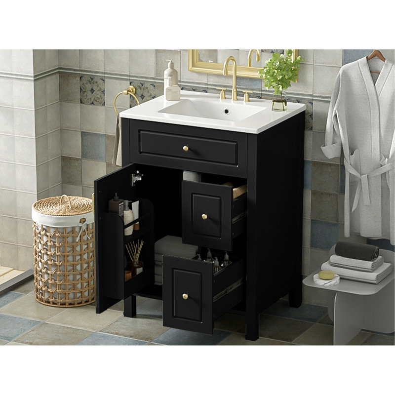 Meuble-lavabo sophistiqué avec des caractéristiques haut de gamme pour une salle de bain élégante, Noir, noir, noir, noir