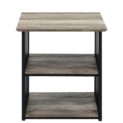 Industrial - Theme Nightstand With Antique Oak & Black Finish, 2 Open Shelves, Paper Veneer, Powder Coated Metal, 22.25 In Wide, Deep, 100Lbs Max Capacity Finish Touch, Compartments, Metal Structure,