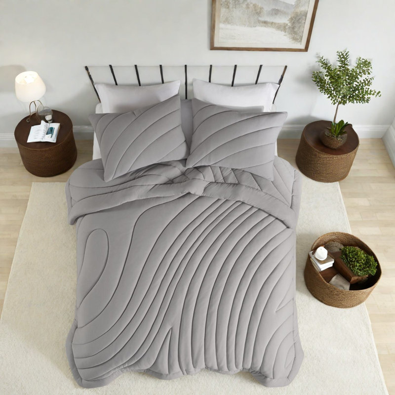 Modern Gray King/cal King Bedding Sets, Puffy Comforter & 2 Shams, Polyester Jersey