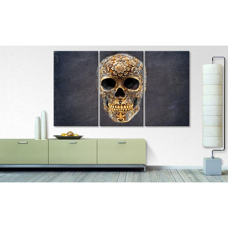 Happy Skull - Wrapped Canvas Print, 3-piece canvas set, 100 cm H x 180 cm W