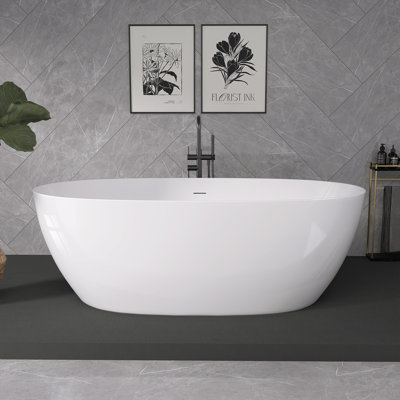 67 Inch Acrylic Freestanding Bathtub Modern Soaking Tub Overflow and Drain