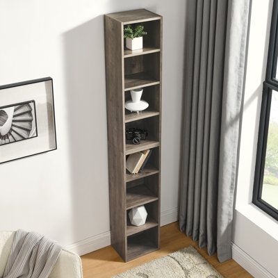Étagère de rangement multimédia à 8 niveaux, armoire de rangement compacte pour DVD avec tablettes réglables, bibliothèque haute étroite pour le bureau à domicile, bibliothèque à deux étages multifonctionnelle