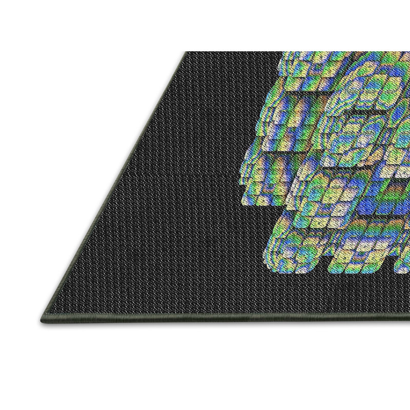Tapis noir/vert tissé à la machine, Rectangle 8 pi x 12 pi