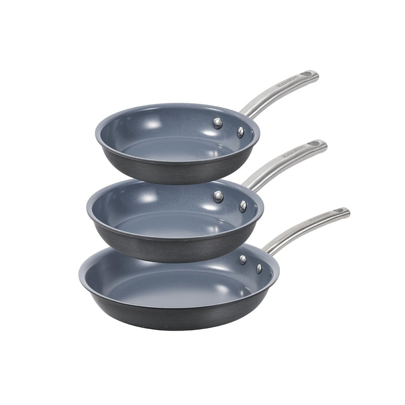 Ensemble de poêles à frire en aluminium anodisé en céramique dure et noire 3 pièces, série +
