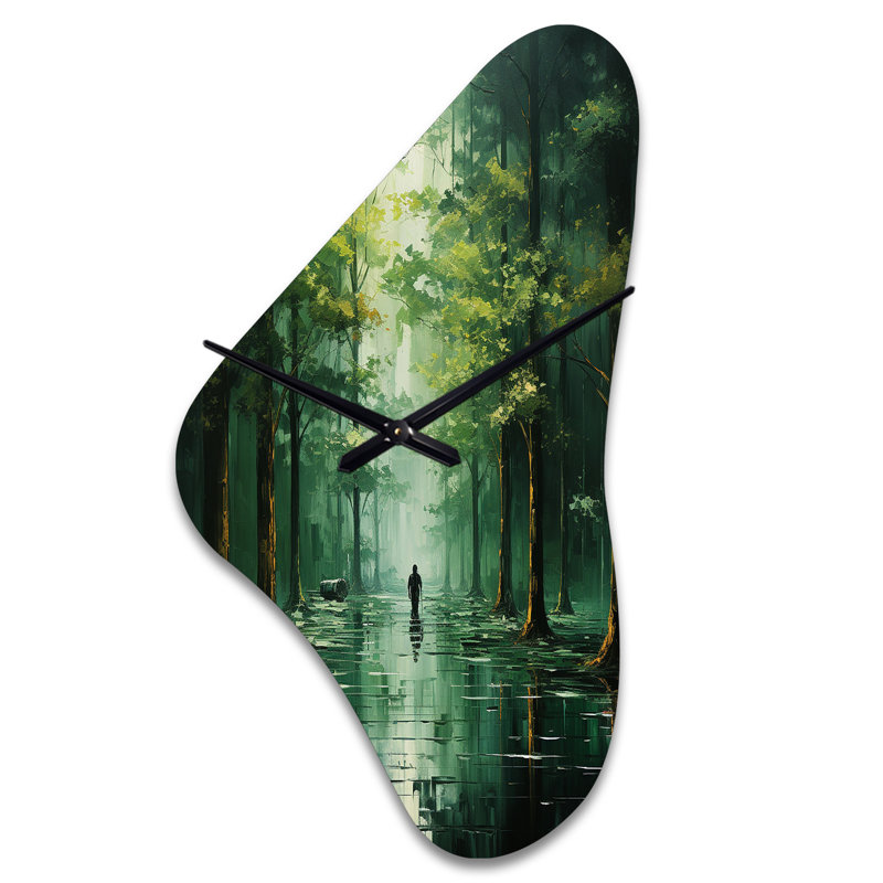 «Ruell Solitude In Forest Of Emerald II - Forest», horloge murale asymétrique, Grand