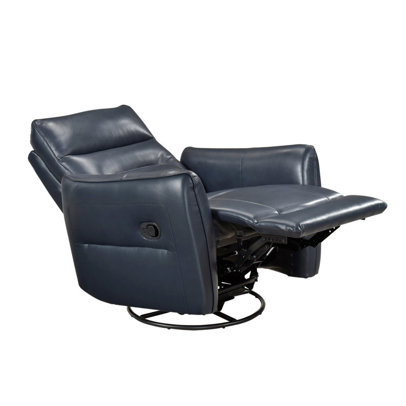 1Pc Recliner Chair With Swivel Motion Luxurious Comfort  Upholstered Solid Wood Living Room Furniture, Dark Blue