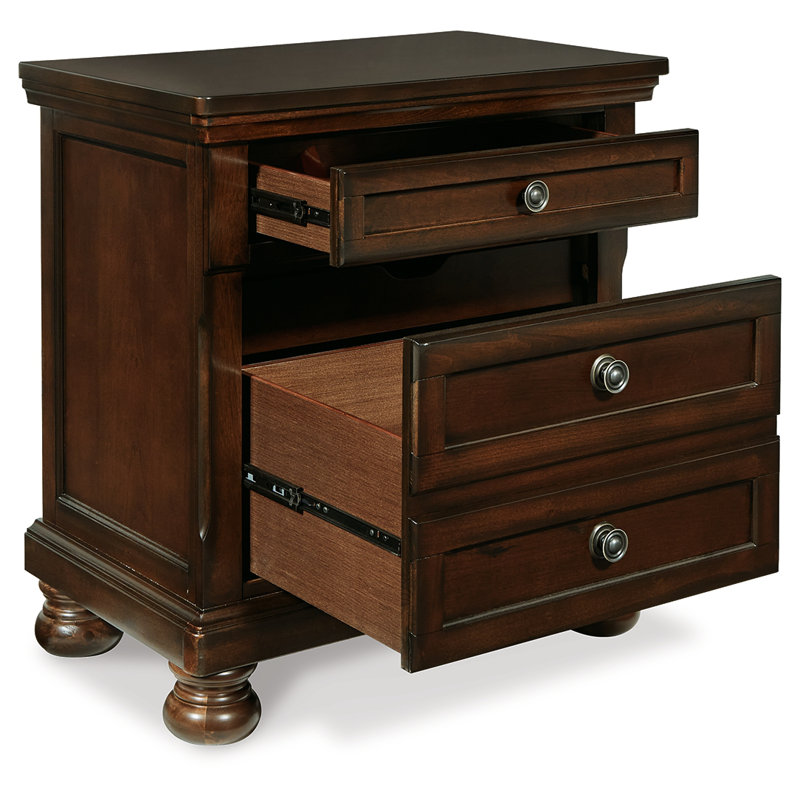 Transitional Rustic Brown Nightstand with Antiqued Hardware