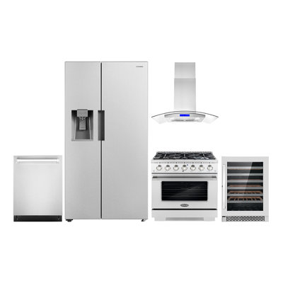 5 Piece Kitchen Package with Side by Side Refrigerator & 35.8 Dual Fuel Range