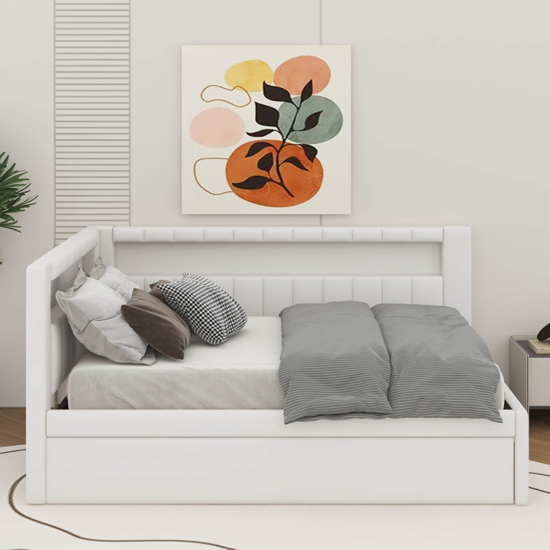 Full Platform Bed With USB Ports, LED Belt And Trundle, Pink