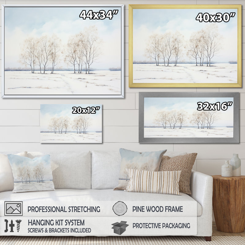 Neige, hiver, minimalisme, paysage sur toile, Toile tendue, H 24 po x l 32 po