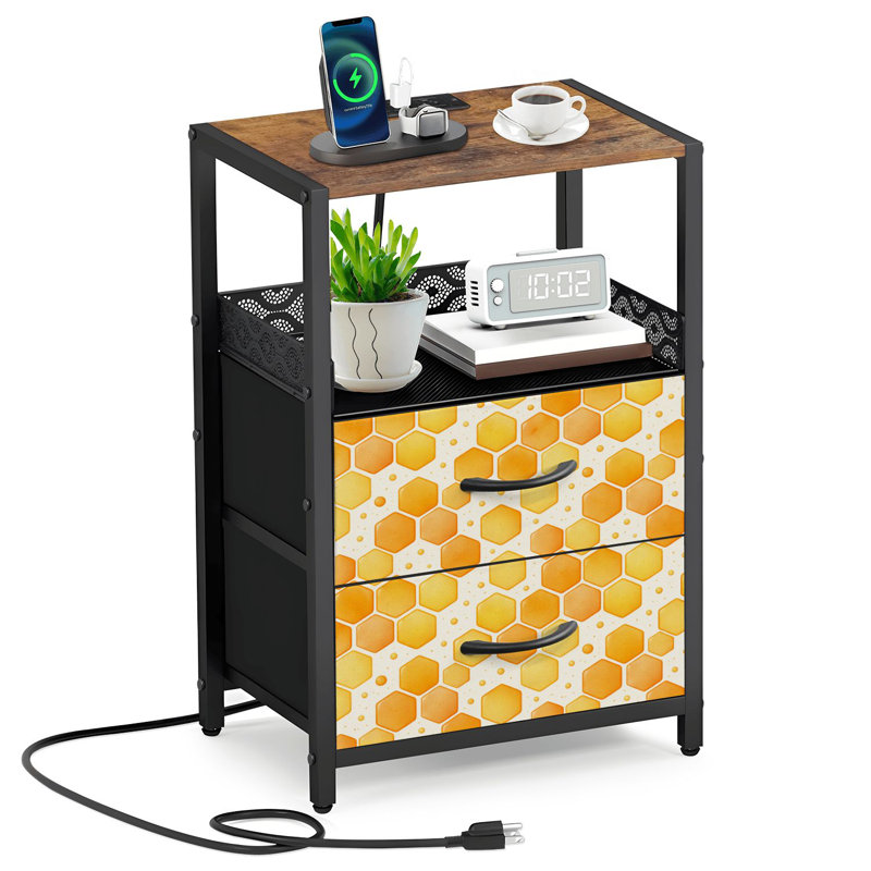  Table de chevet 24,2 po 2 tiroirs Honeycomb Hexagon