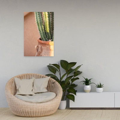 Green On Orange | Marrakech Travel Photography Abstract Contemporary Cactus Succulent Plant Landscape Wall Art Print 1 Piece Wrapped Canvas Wall Art