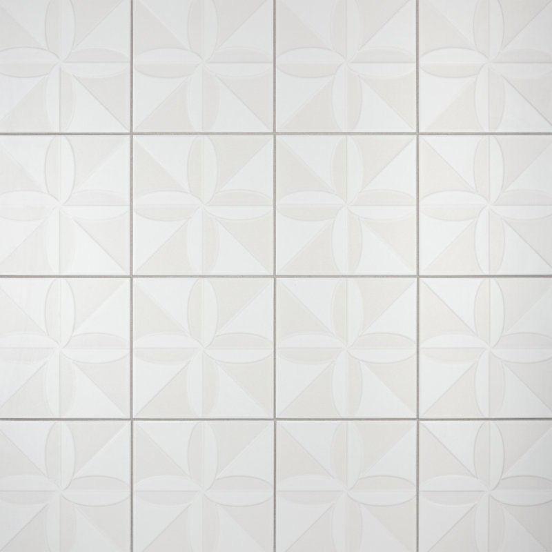 Triplex Series 8" x 8" Ceramic Patterned Tile, White