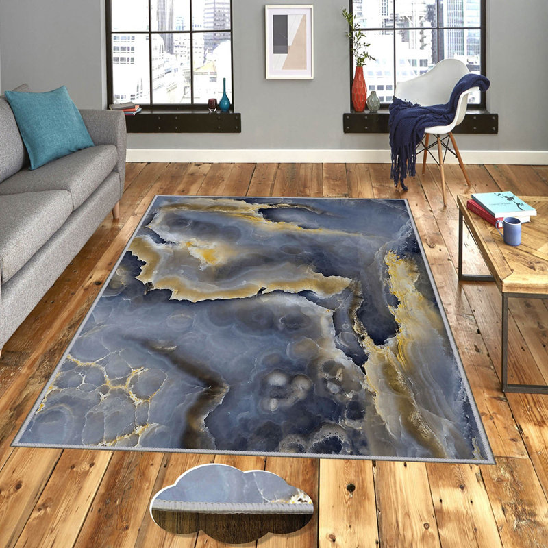 Stylish Woven Carpet (4.6 x 7.2 Feet), 100% Polyester, 0.4 in Pile Height | Antibacterial, Non-Slip Underside, Machine Washable | 3D Digital Print Design | Perfect for Living Room, Bedroom, & Dining Areas