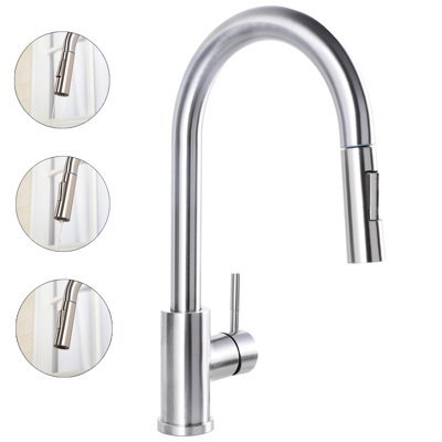 Robinet d'évier de cuisine en nickel brossé avec douchette extractible