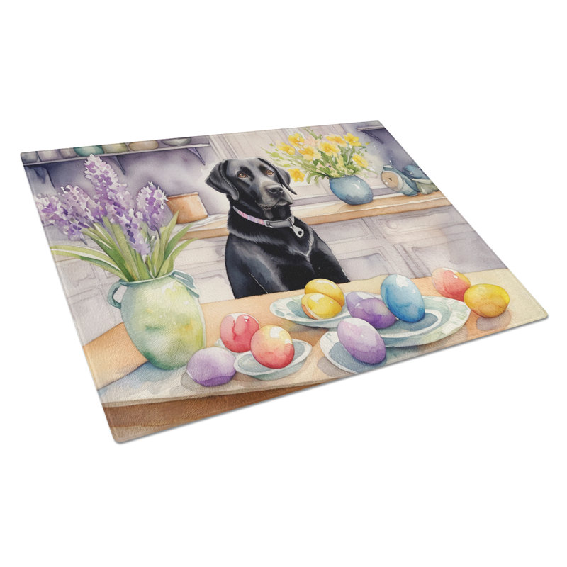 Decorating Easter Black Labrador Retriever Glass Cutting Board