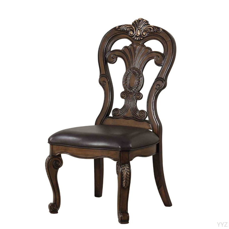 Chaise d'appoint de style traditionnel 2 pièces Corbels ornés finition brun foncé