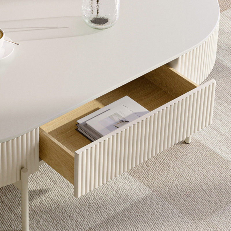 Table basse ovale en marbre crème, H 13,77 po x L 47,24 po x l 23,62 po
